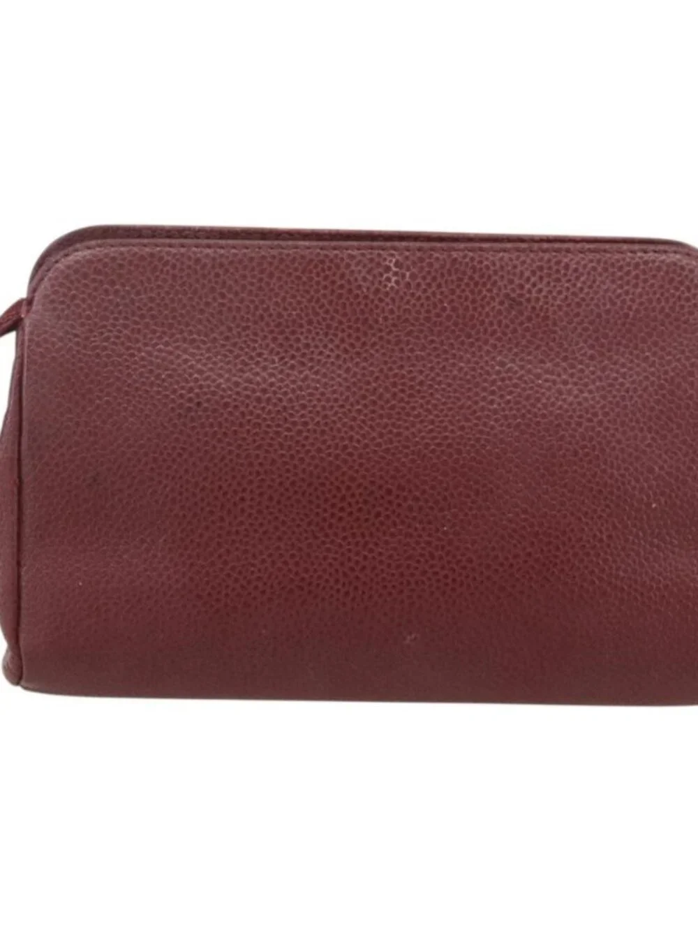 CHANEL Pouch Grained Calf Skin Bordeaux Gold CC Auth yk20274